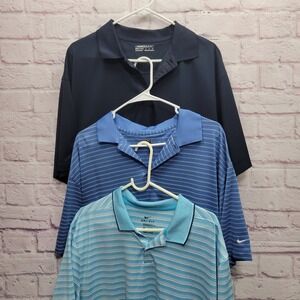 Lot of 3 Nike Golf Blue Polo Shirts Men XL Performance Athletic Golfcore Resort